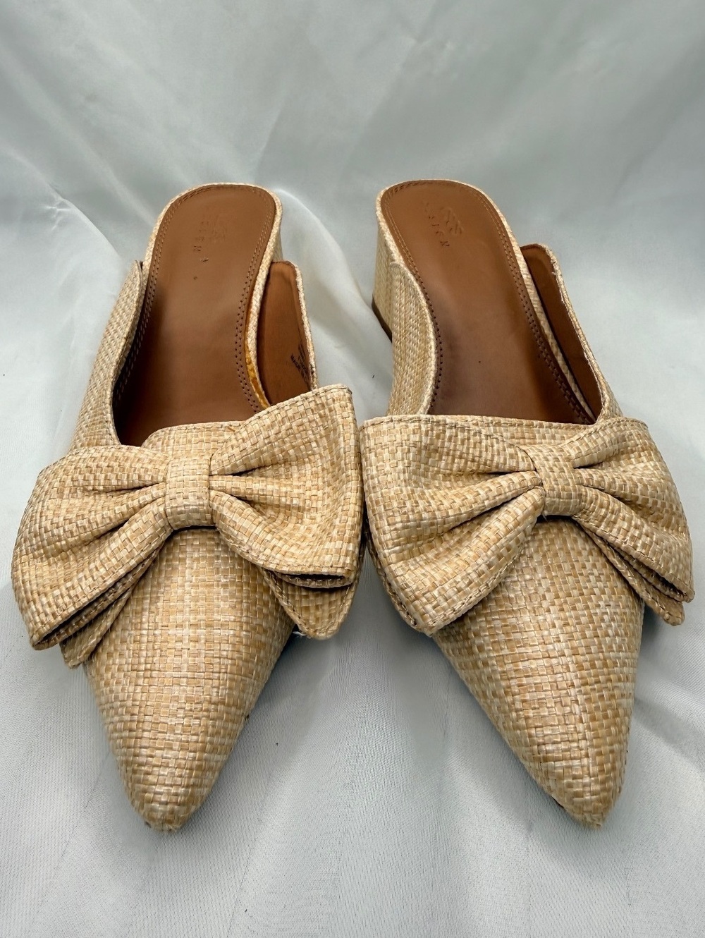 ASOS DESIGN Summer Bow Woven Mule Heels Natural US 11